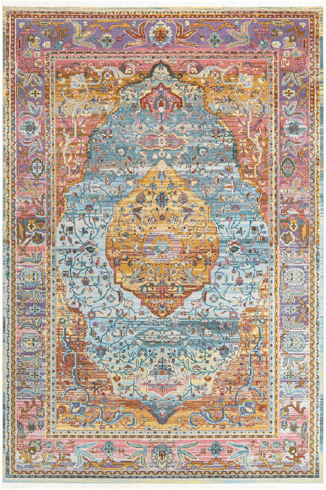 Light Blue 7' x 10' Baracoa Rectangle Area Rug 100% Polypropylene Distressed Vintage Living Dining Room Office Traditional Carpet for Sale at Rug Engine
