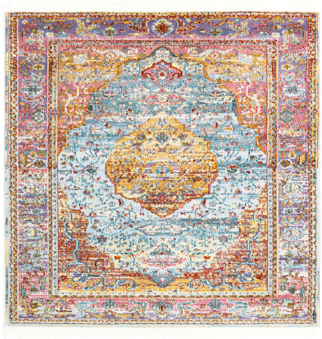 Light Blue 4' x 4' Baracoa Square Area Rug 100% Polypropylene Distressed Vintage Living Dining Room Office Traditional Carpet for Sale at Rug Engine