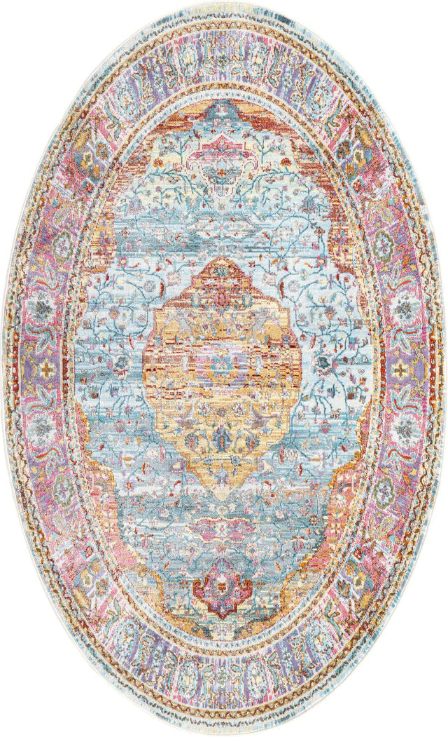 Light Blue 5' x 8' Baracoa Oval Area Rug 100% Polypropylene Distressed Vintage Living Dining Room Office Traditional Carpet for Sale at Rug Engine