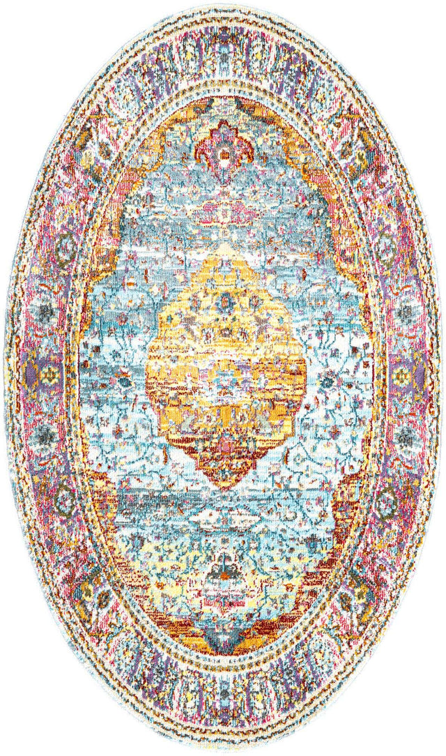 Light Blue 3' 3 x 5' 3 Baracoa Oval Area Rug 100% Polypropylene Distressed Vintage Living Dining Room Office Traditional Carpet for Sale at Rug Engine