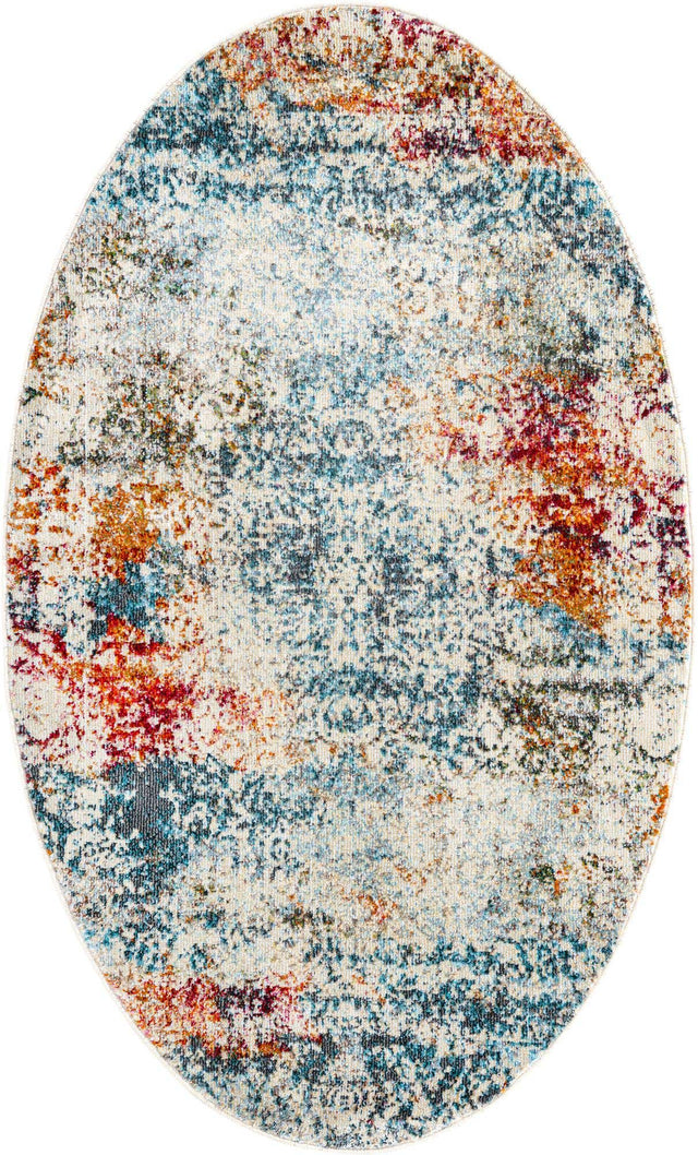 Cream 3' 3 x 5' 3 Baracoa Oval Area Rug 100% Polypropylene Distressed Vintage Living Dining Room Office Traditional Carpet for Sale at Rug Engine