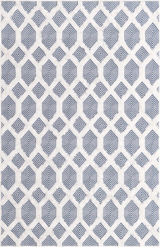 Navy Blue 5' 3 x 8' Sabrina Soto Casa Rectangle Area Rug 100% Cotton Geometric Pattern All Natural Material Eco Friendly Carpet for Sale at Rug Engine