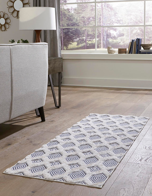 Navy Blue 2' 3 x 6' Sabrina Soto Casa Runner Area Rug 100% Cotton Geometric Pattern All Natural Material Eco Friendly Carpet for Sale at Rug Engine