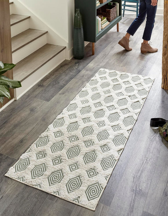 Green 2' 7 x 12' Sabrina Soto Casa Runner Area Rug 100% Cotton Geometric Pattern All Natural Material Eco Friendly Carpet for Sale at Rug Engine