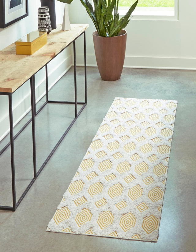 Yellow 2' 7 x 12' Sabrina Soto Casa Runner Area Rug 100% Cotton Geometric Pattern All Natural Material Eco Friendly Carpet for Sale at Rug Engine