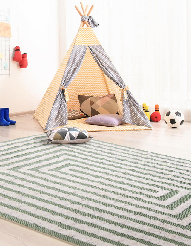 Green 4' 5 x 6' Sabrina Soto Casa Rectangle Area Rug 100% Cotton Geometric Pattern All Natural Material Eco Friendly Carpet for Sale at Rug Engine