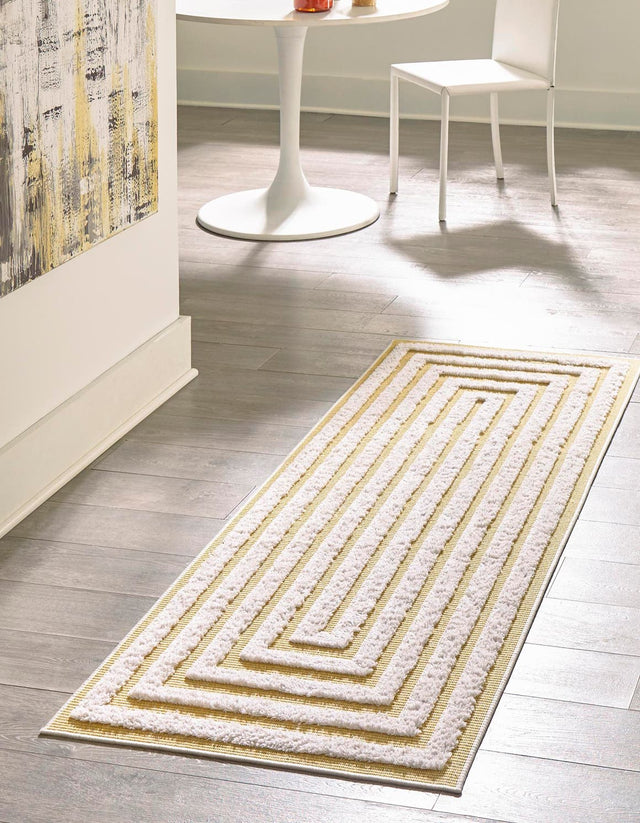 Yellow 2' 7 x 12' Sabrina Soto Casa Runner Area Rug 100% Cotton Geometric Pattern All Natural Material Eco Friendly Carpet for Sale at Rug Engine