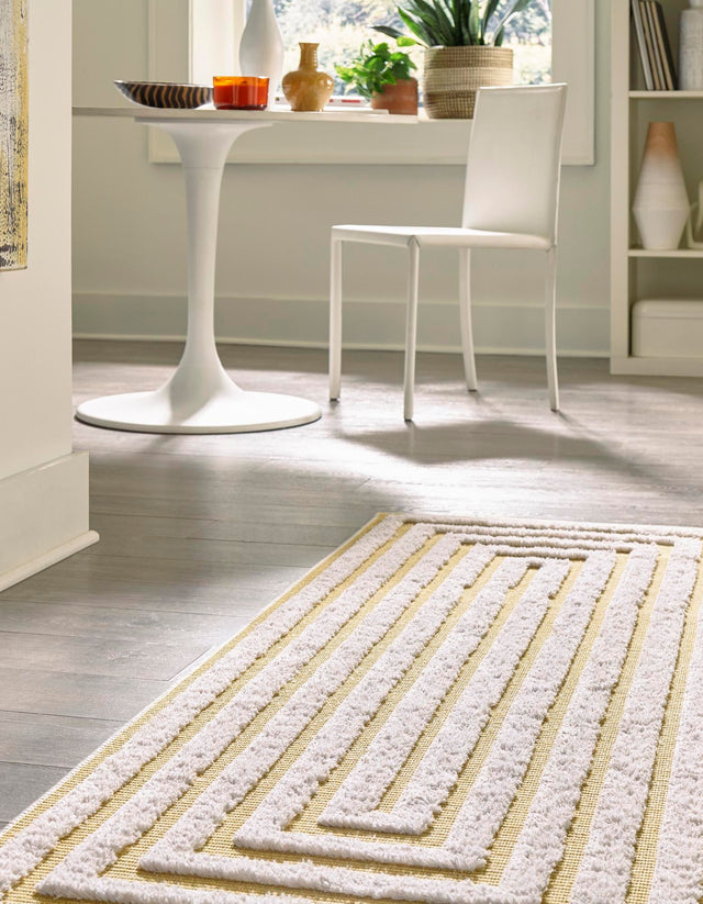 Yellow 2' 7 x 12' Sabrina Soto Casa Runner Area Rug 100% Cotton Geometric Pattern All Natural Material Eco Friendly Carpet for Sale at Rug Engine