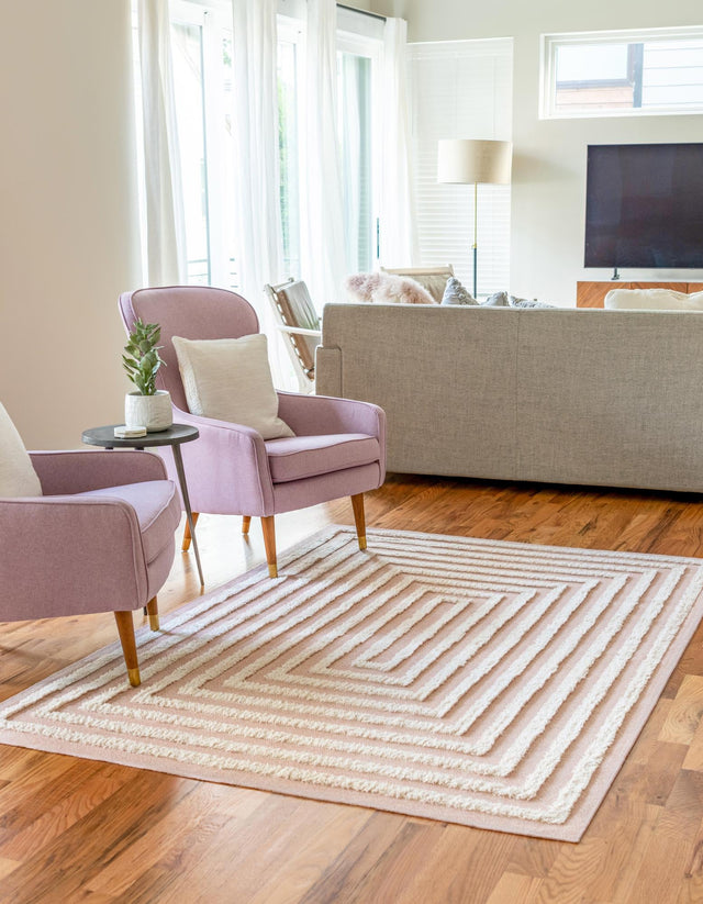 Pink 10' x 12' Sabrina Soto Casa Rectangle Area Rug 100% Cotton Geometric Pattern All Natural Material Eco Friendly Carpet for Sale at Rug Engine