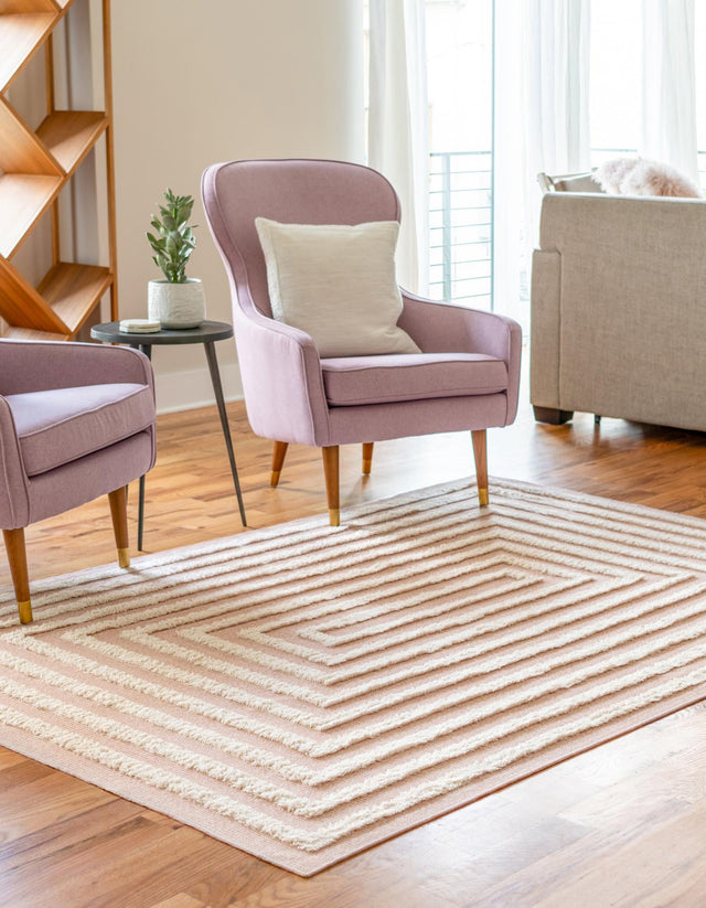 Pink 8' 3 x 10' Sabrina Soto Casa Rectangle Area Rug 100% Cotton Geometric Pattern All Natural Material Eco Friendly Carpet for Sale at Rug Engine