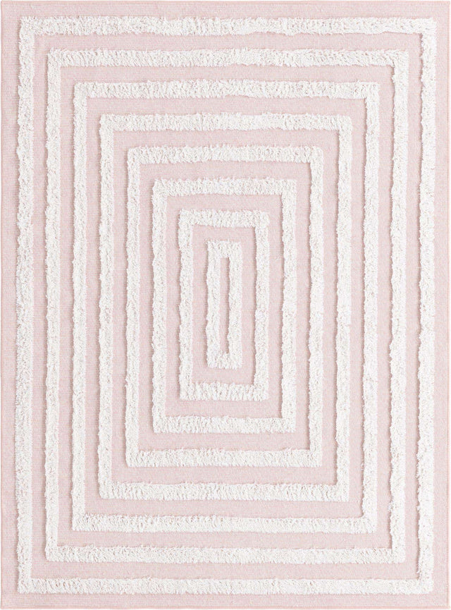 Pink 4' 5 x 6' Sabrina Soto Casa Rectangle Area Rug 100% Cotton Geometric Pattern All Natural Material Eco Friendly Carpet for Sale at Rug Engine