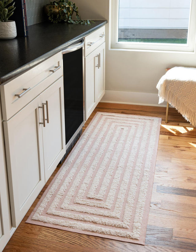 Pink 2' 7 x 12' Sabrina Soto Casa Runner Area Rug 100% Cotton Geometric Pattern All Natural Material Eco Friendly Carpet for Sale at Rug Engine