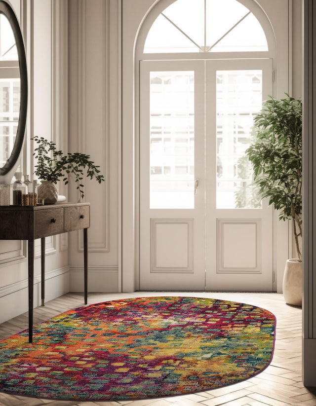 Multicolor 5' x 8' Jardin Oval Area Rug 100% Polypropylene With Cotton Backing Colorful & Vivid Modern Carpet for Home Decor for Sale at Rug Engine