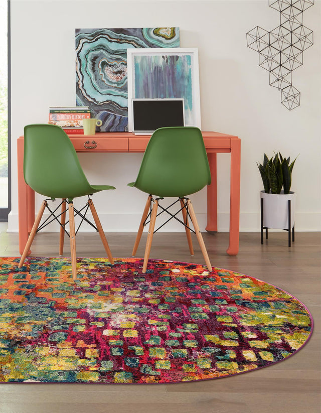 Multicolor 3' 3 x 5' 3 Jardin Oval Area Rug 100% Polypropylene With Cotton Backing Colorful & Vivid Modern Carpet for Home Decor for Sale at Rug Engine