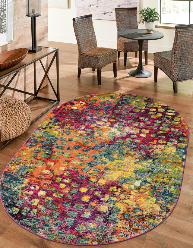 Multicolor 3' 3 x 5' 3 Jardin Oval Area Rug 100% Polypropylene With Cotton Backing Colorful & Vivid Modern Carpet for Home Decor for Sale at Rug Engine