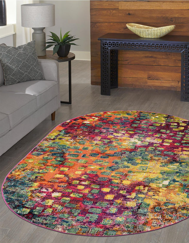 Multicolor 5' x 8' Jardin Oval Area Rug 100% Polypropylene With Cotton Backing Colorful & Vivid Modern Carpet for Home Decor for Sale at Rug Engine