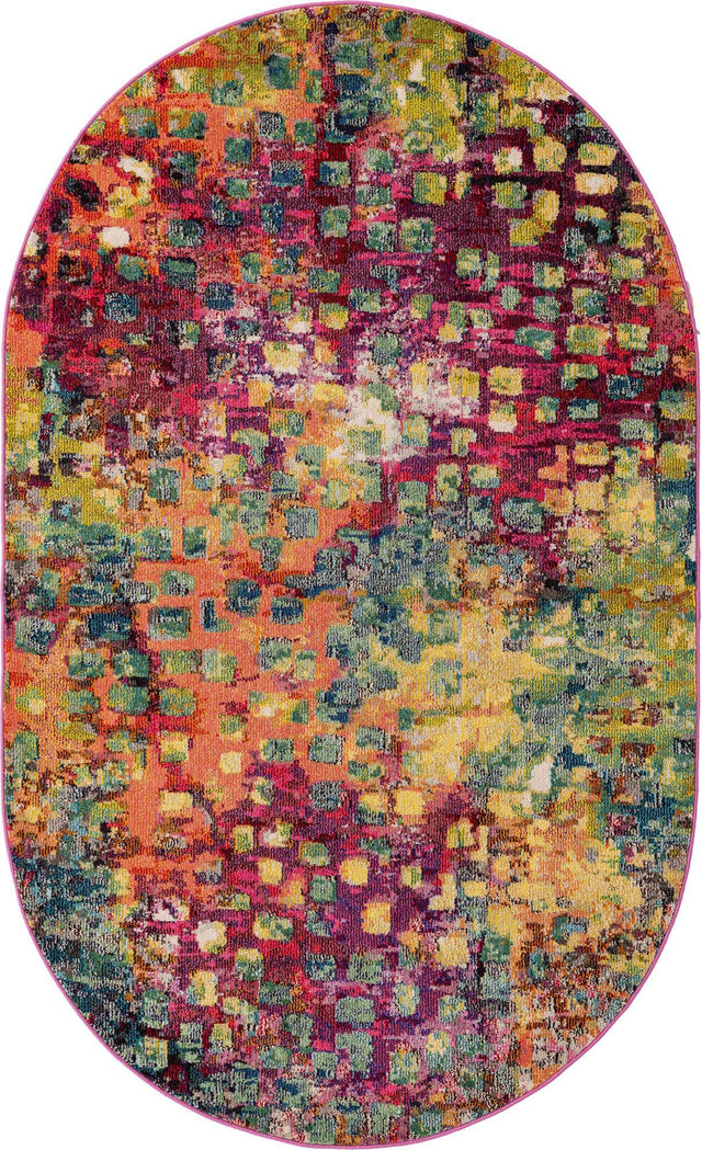 Multicolor 5' x 8' Jardin Oval Area Rug 100% Polypropylene With Cotton Backing Colorful & Vivid Modern Carpet for Home Decor for Sale at Rug Engine