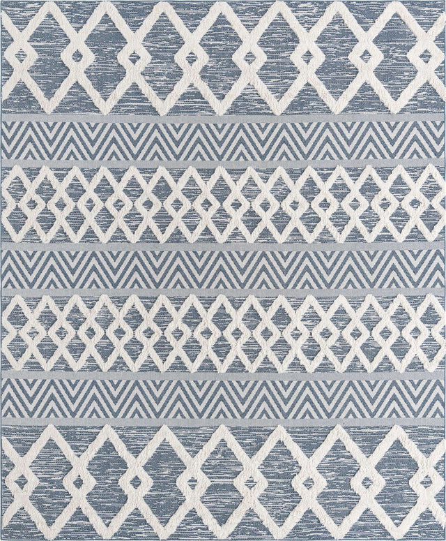 Navy Blue 8' 3 x 10' Sabrina Soto Casa Rectangle Area Rug 100% Cotton Geometric Pattern All Natural Material Eco Friendly Carpet for Sale at Rug Engine