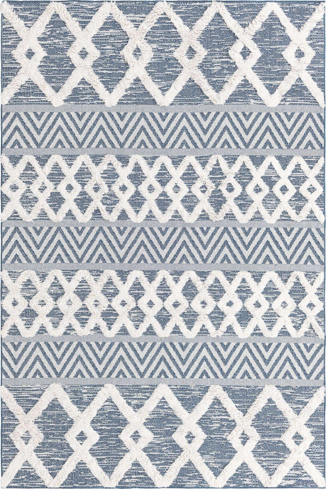 Navy Blue 5' 3 x 8' Sabrina Soto Casa Rectangle Area Rug 100% Cotton Geometric Pattern All Natural Material Eco Friendly Carpet for Sale at Rug Engine