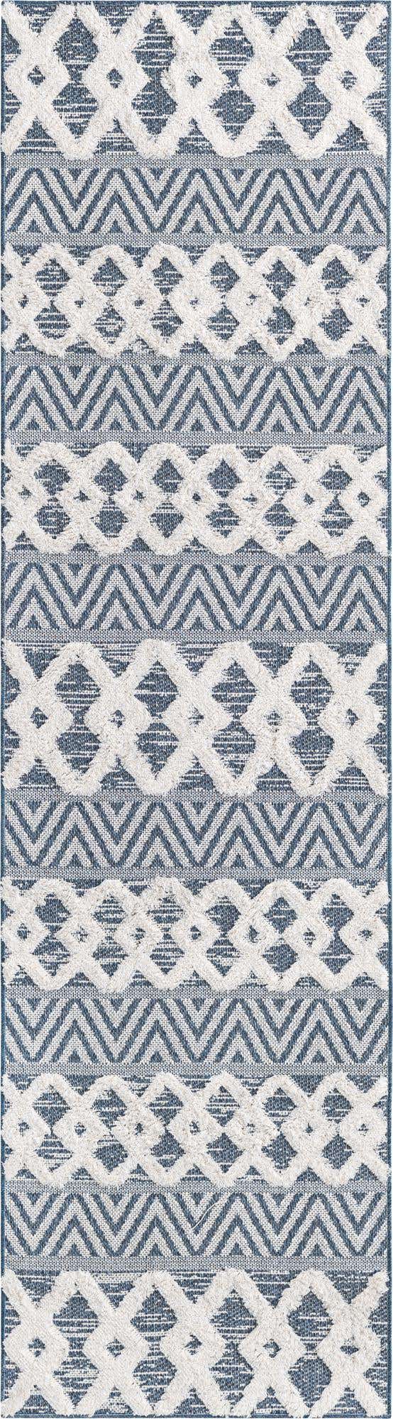 Navy Blue 2' 3 x 8' Sabrina Soto Casa Runner Area Rug 100% Cotton Geometric Pattern All Natural Material Eco Friendly Carpet for Sale at Rug Engine