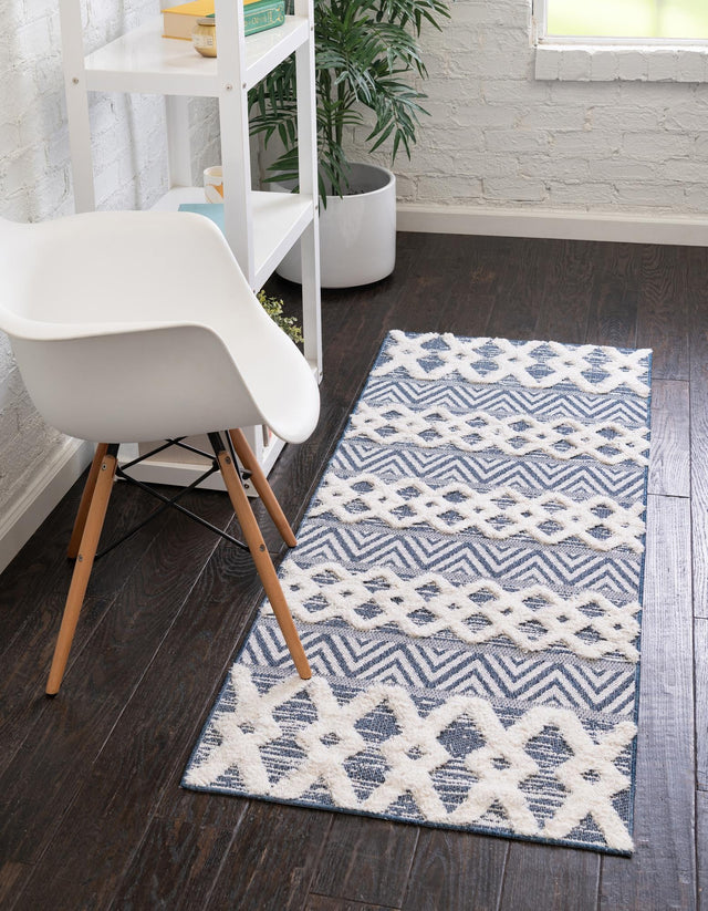 Navy Blue 2' 3 x 8' Sabrina Soto Casa Runner Area Rug 100% Cotton Geometric Pattern All Natural Material Eco Friendly Carpet for Sale at Rug Engine