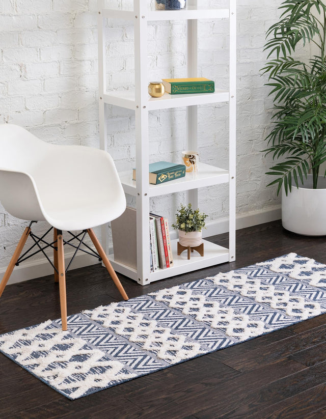 Navy Blue 2' 3 x 8' Sabrina Soto Casa Runner Area Rug 100% Cotton Geometric Pattern All Natural Material Eco Friendly Carpet for Sale at Rug Engine