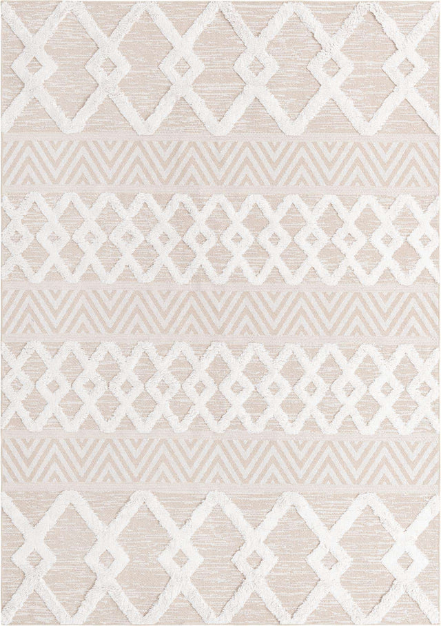Beige 6' 4 x 9' Sabrina Soto Casa Rectangle Area Rug 100% Cotton Geometric Pattern All Natural Material Eco Friendly Carpet for Sale at Rug Engine