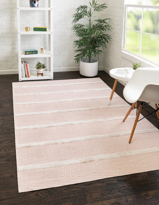 Pink 5' 3 x 8' Sabrina Soto Casa Rectangle Area Rug 100% Cotton Geometric Pattern All Natural Material Eco Friendly Carpet for Sale at Rug Engine