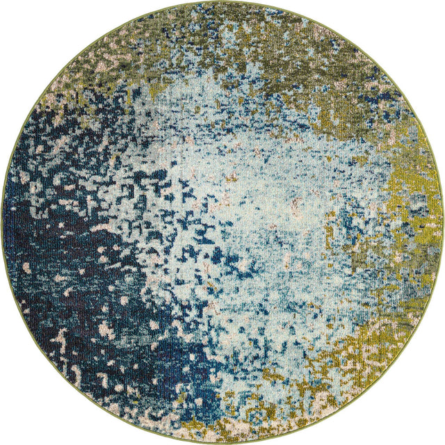 Blue 5' x 5' Estrella Round Area Rug 100% Polypropylene Non-Shedding Stain Resistant Carpet Colorful Modern Abstract Design Easy Clean for Home Decor for Sale at Rug Engine