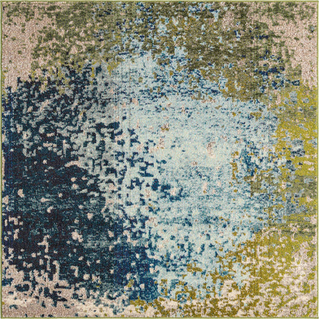 Blue 4' x 4' Estrella Square Area Rug 100% Polypropylene Non-Shedding Stain Resistant Carpet Colorful Modern Abstract Design Easy Clean for Home Decor for Sale at Rug Engine