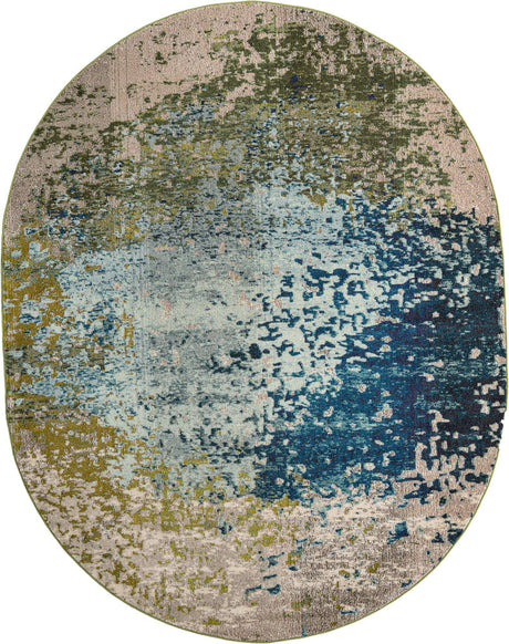 Blue 7' 11 x 10' Estrella Oval Area Rug 100% Polypropylene Non-Shedding Stain Resistant Carpet Colorful Modern Abstract Design Easy Clean for Home Decor for Sale at Rug Engine