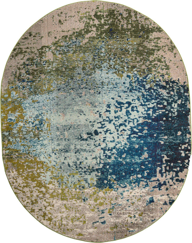 Blue 7' 11 x 10' Estrella Oval Area Rug 100% Polypropylene Non-Shedding Stain Resistant Carpet Colorful Modern Abstract Design Easy Clean for Home Decor for Sale at Rug Engine