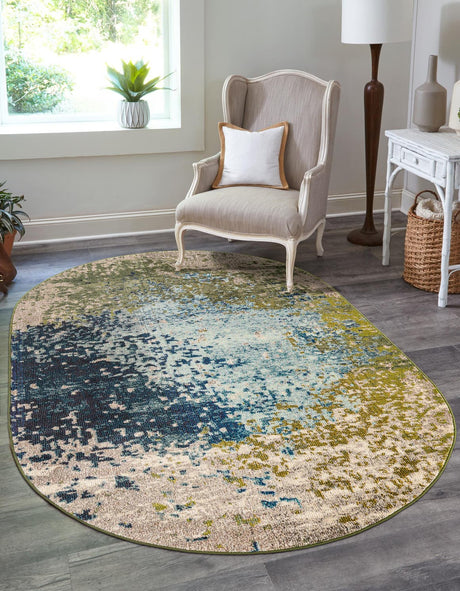 Blue 3' 3 x 5' 3 Estrella Oval Area Rug 100% Polypropylene Non-Shedding Stain Resistant Carpet Colorful Modern Abstract Design Easy Clean for Home Decor for Sale at Rug Engine