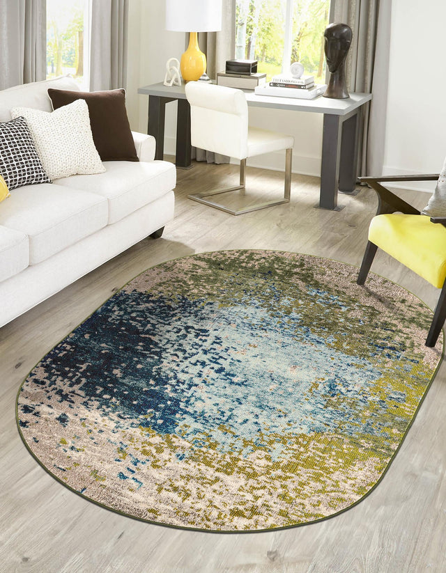 Blue 3' 3 x 5' 3 Estrella Oval Area Rug 100% Polypropylene Non-Shedding Stain Resistant Carpet Colorful Modern Abstract Design Easy Clean for Home Decor for Sale at Rug Engine