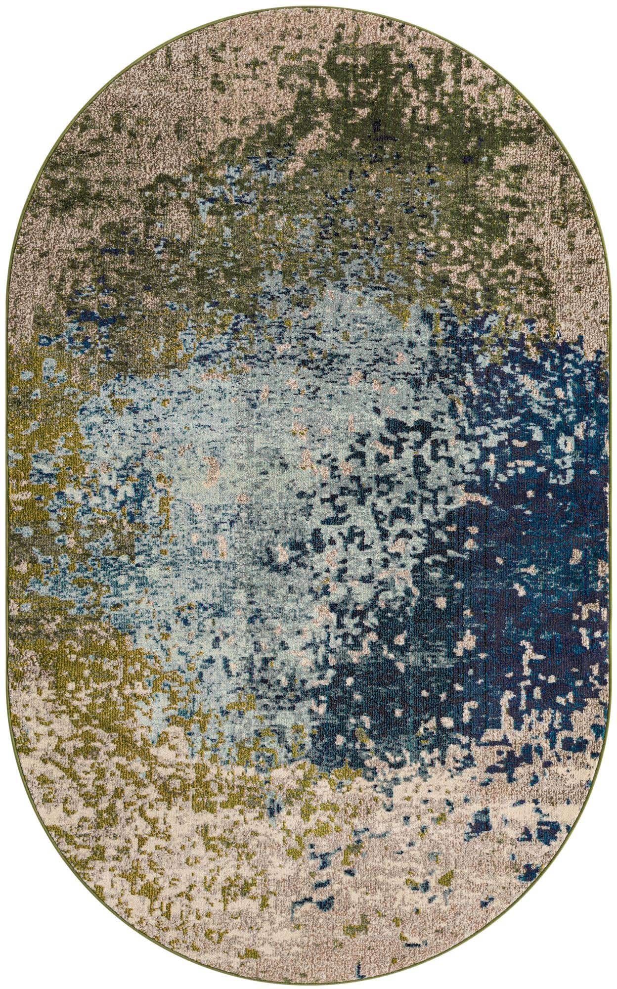 Blue 5' x 8' Estrella Oval Area Rug 100% Polypropylene Non-Shedding Stain Resistant Carpet Colorful Modern Abstract Design Easy Clean for Home Decor for Sale at Rug Engine