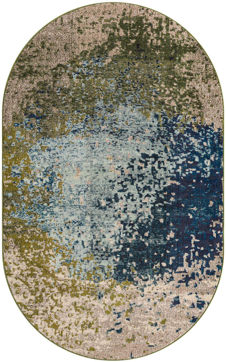 Blue 5' x 8' Estrella Oval Area Rug 100% Polypropylene Non-Shedding Stain Resistant Carpet Colorful Modern Abstract Design Easy Clean for Home Decor for Sale at Rug Engine