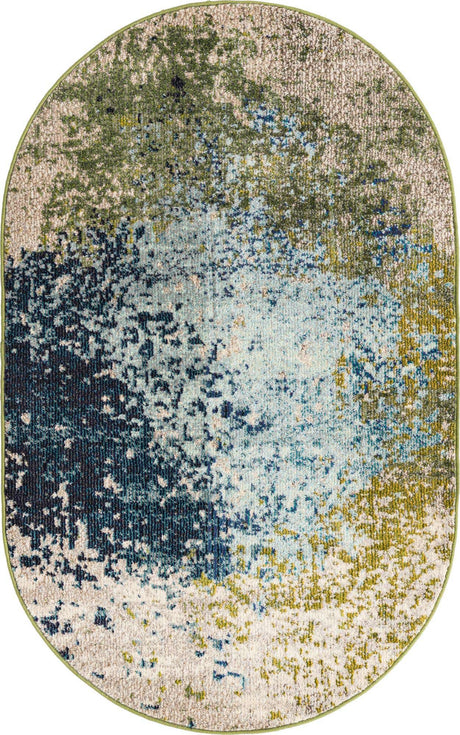 Blue 3' 3 x 5' 3 Estrella Oval Area Rug 100% Polypropylene Non-Shedding Stain Resistant Carpet Colorful Modern Abstract Design Easy Clean for Home Decor for Sale at Rug Engine