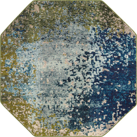 Blue 5' x 5' Estrella Octagon Area Rug 100% Polypropylene Non-Shedding Stain Resistant Carpet Colorful Modern Abstract Design Easy Clean for Home Decor for Sale at Rug Engine