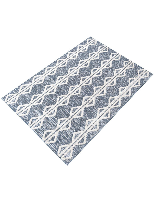 Navy Blue 6' 7 x 9' Sabrina Soto Casa Rectangle Area Rug 100% Cotton Geometric Pattern All Natural Material Eco Friendly Carpet for Sale at Rug Engine