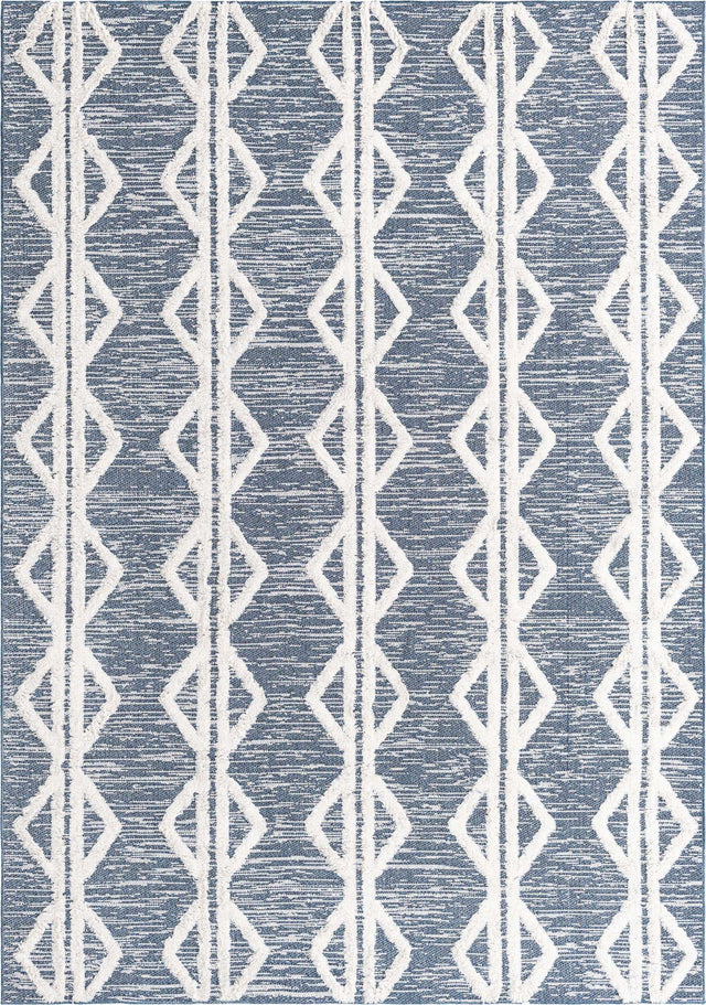 Navy Blue 6' 7 x 9' Sabrina Soto Casa Rectangle Area Rug 100% Cotton Geometric Pattern All Natural Material Eco Friendly Carpet for Sale at Rug Engine