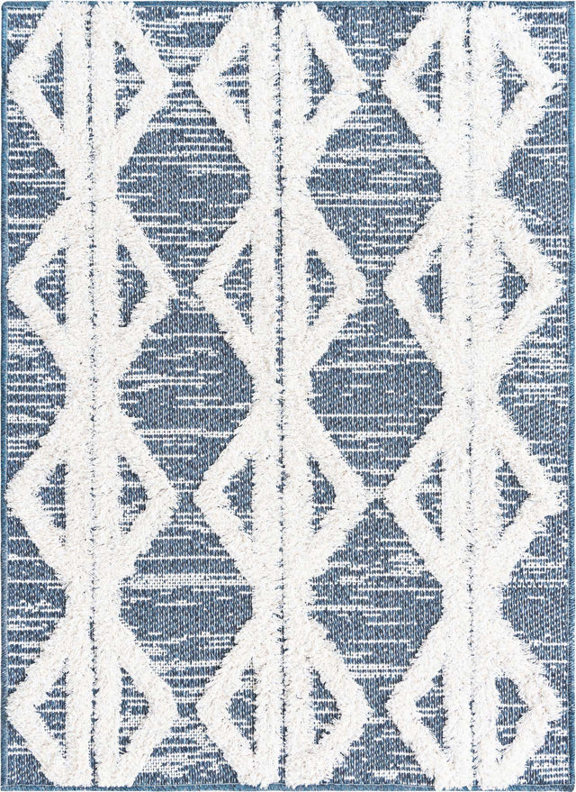 Navy Blue 2' 4 x 3' Sabrina Soto Casa Rectangle Area Rug 100% Cotton Geometric Pattern All Natural Material Eco Friendly Carpet for Sale at Rug Engine