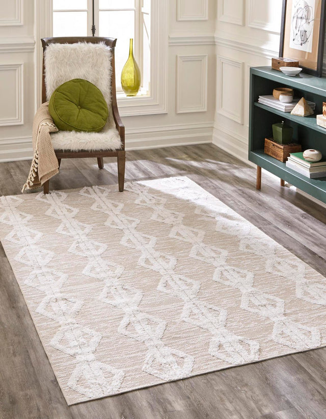 Beige 4' 5 x 6' Sabrina Soto Casa Rectangle Area Rug 100% Cotton Geometric Pattern All Natural Material Eco Friendly Carpet for Sale at Rug Engine
