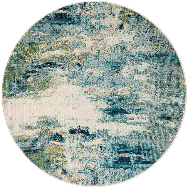 Light Blue 5' x 5' Chromatic Round Area Rug 100% Polypropylene With Cotton Backing Abstract Modern Colorful Carpet Mat for Home Decor & Interior Design for Sale at Rug Engine