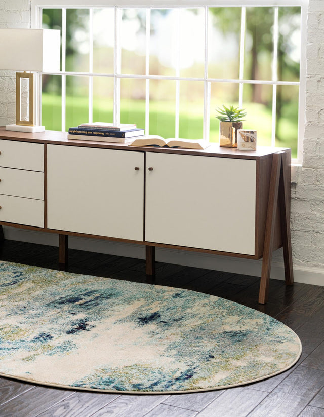 Light Blue 7' 11 x 10' Chromatic Oval Area Rug 100% Polypropylene With Cotton Backing Abstract Modern Colorful Carpet Mat for Home Decor & Interior Design for Sale at Rug Engine