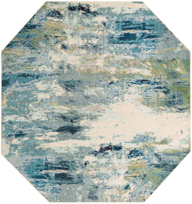 Light Blue 7' 11 x 7' 11 Chromatic Octagon Area Rug 100% Polypropylene With Cotton Backing Abstract Modern Colorful Carpet Mat for Home Decor & Interior Design for Sale at Rug Engine