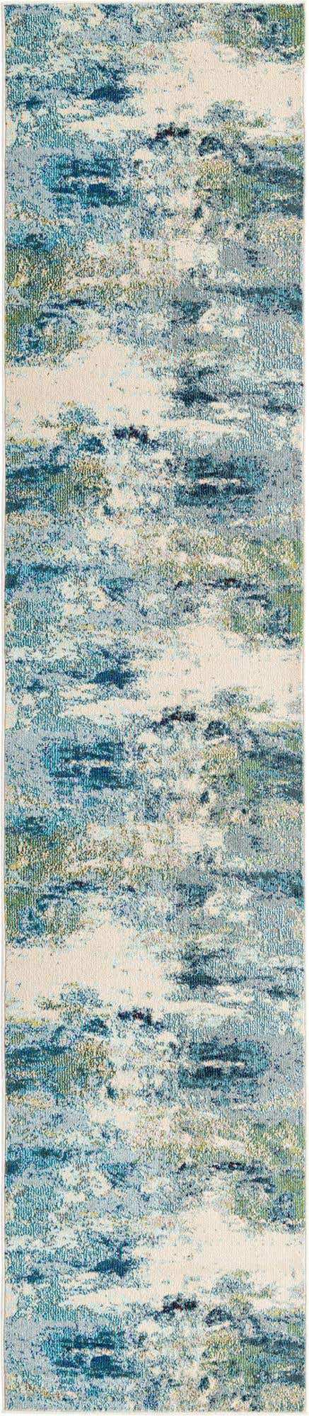 Light Blue 2' 7 x 12' Chromatic Runner Area Rug 100% Polypropylene With Cotton Backing Abstract Modern Colorful Carpet Mat for Home Decor & Interior Design for Sale at Rug Engine