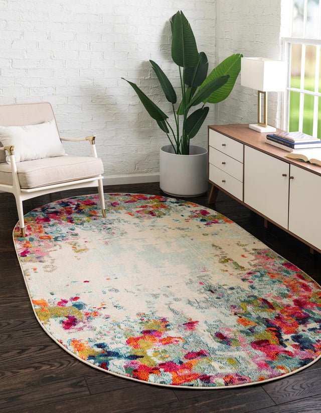 Multicolor 3' 3 x 5' 3 Chromatic Oval Area Rug 100% Polypropylene With Cotton Backing Abstract Modern Colorful Carpet Mat for Home Decor & Interior Design for Sale at Rug Engine