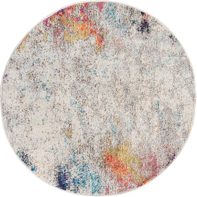 Beige 3' 3 x 3' 3 Chromatic Round Area Rug 100% Polypropylene With Cotton Backing Abstract Modern Colorful Carpet Mat for Home Decor & Interior Design for Sale at Rug Engine