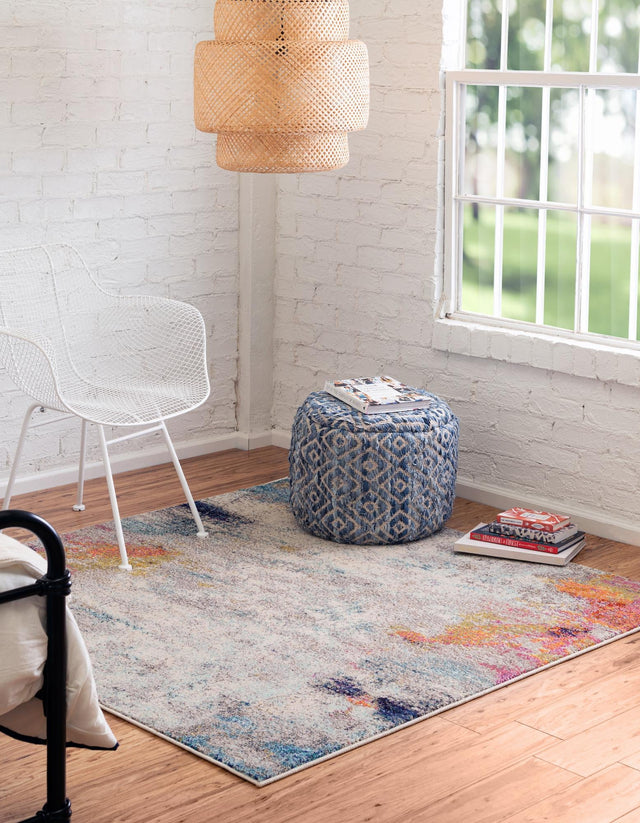 Beige 4' x 4' Chromatic Square Area Rug 100% Polypropylene With Cotton Backing Abstract Modern Colorful Carpet Mat for Home Decor & Interior Design for Sale at Rug Engine