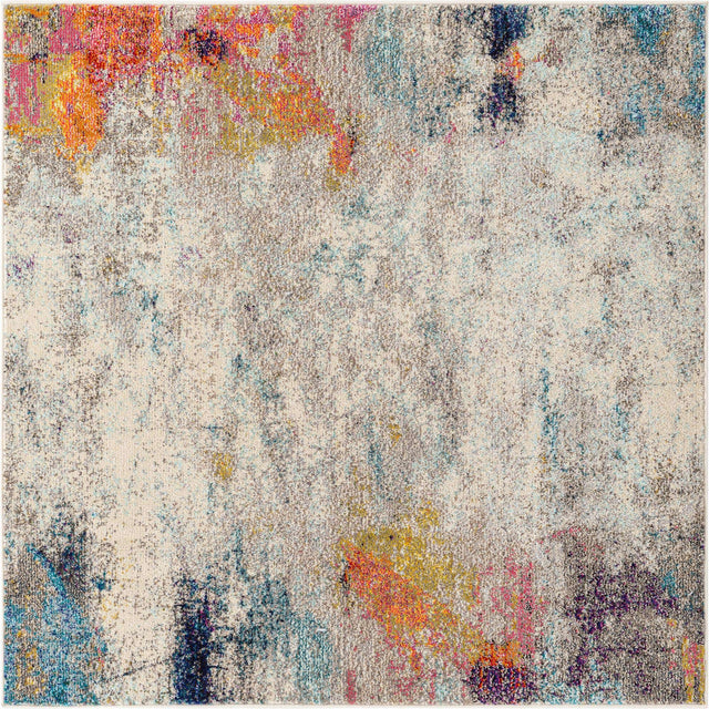 Beige 5' x 5' Chromatic Square Area Rug 100% Polypropylene With Cotton Backing Abstract Modern Colorful Carpet Mat for Home Decor & Interior Design for Sale at Rug Engine